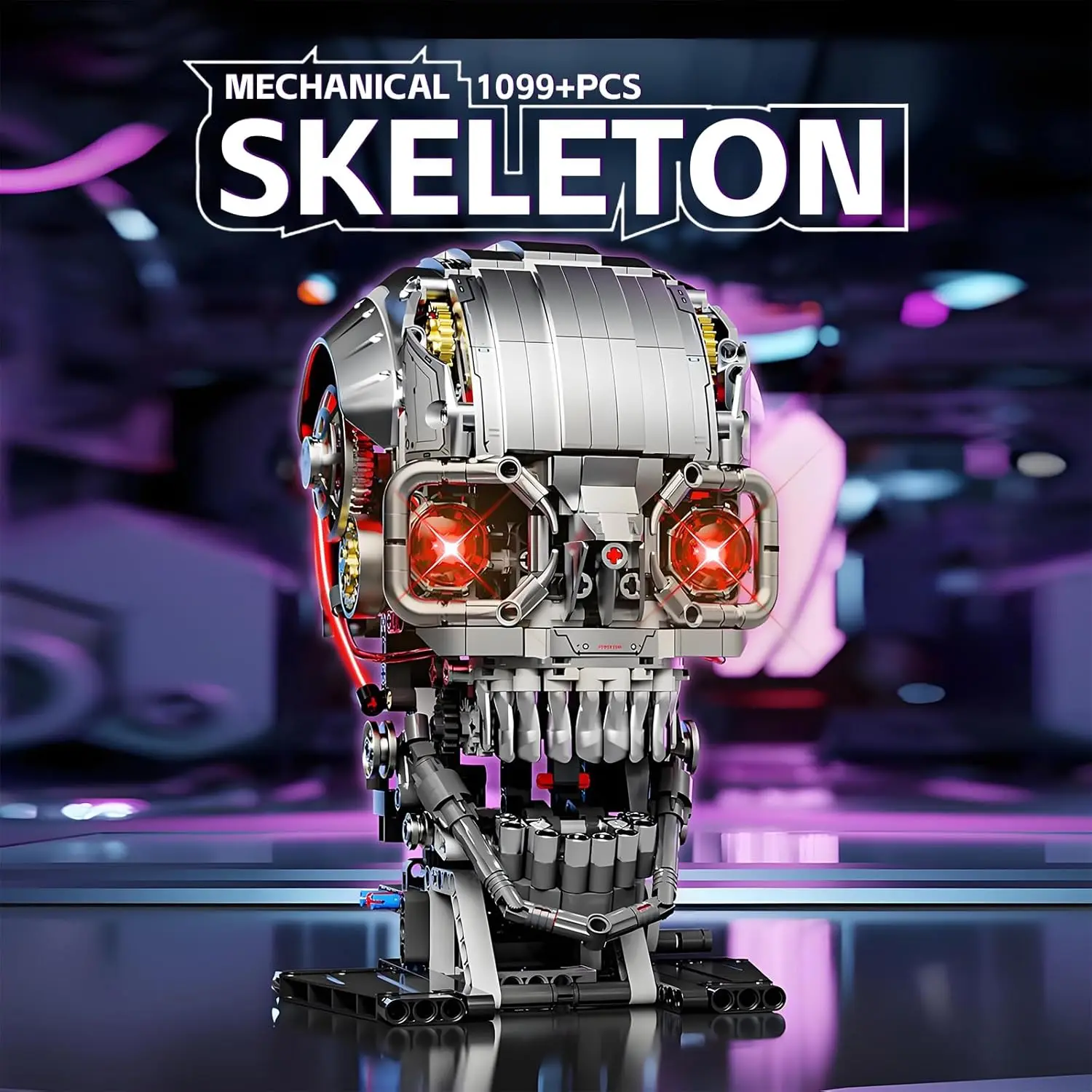 

Набор строительных блоков «Механический череп», 1099 деталей, 3D-модель с подвижными элементами для взрослых, подарок для любителей хоррора и готического декора комнаты