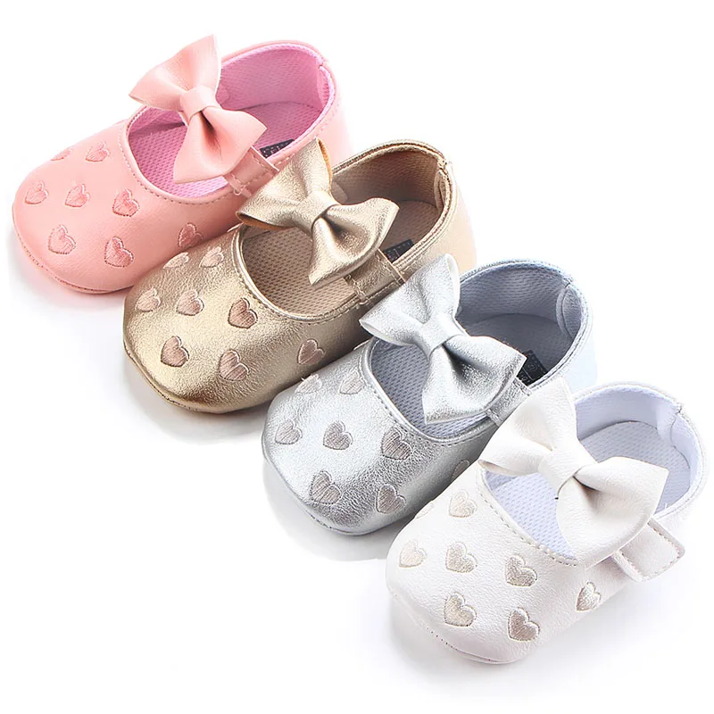 Toddler Walking Shoes Cute Bowknot Little Heart Shape Design for 0-1 Years Baby Girl