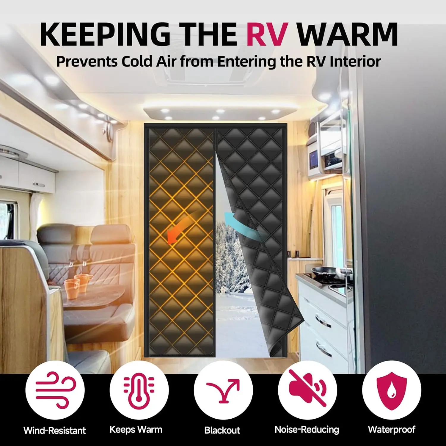 Thermal Insulated RV Door Cover Magnetic Closure Winter RV Door Insulation Blanket For Inside Camper Keeps Heat In Cold Out