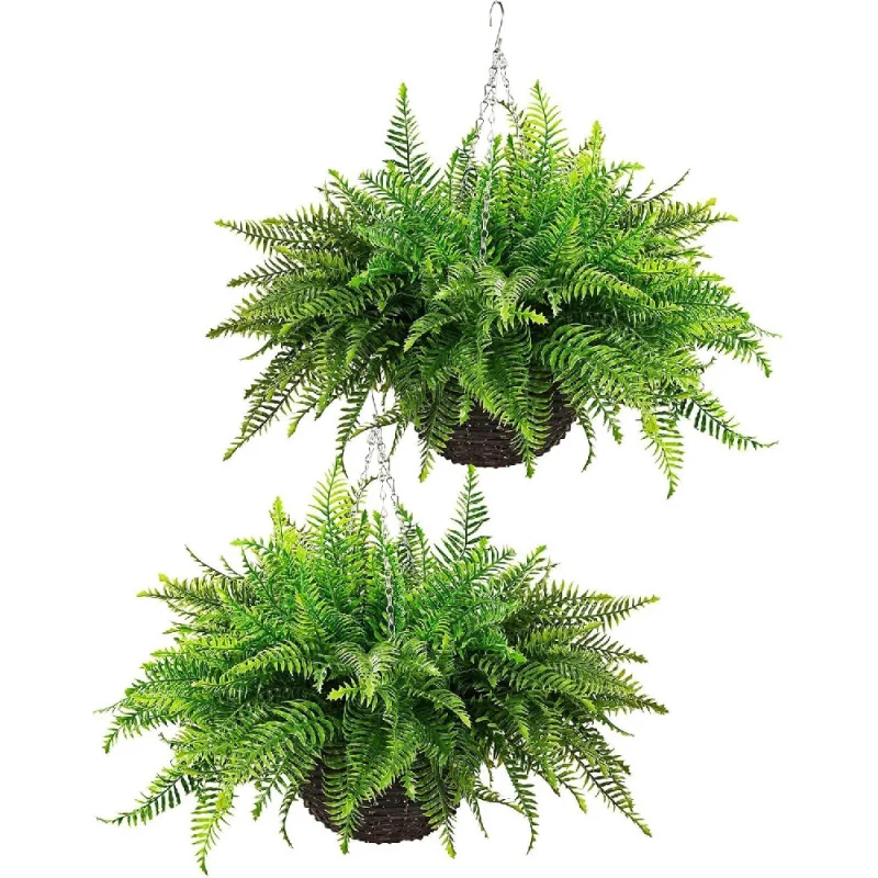 

Fake Fern Outdoor Artificial Plants-2-Pack Hanging Fern Faux Greenery UV Resistant Plastic