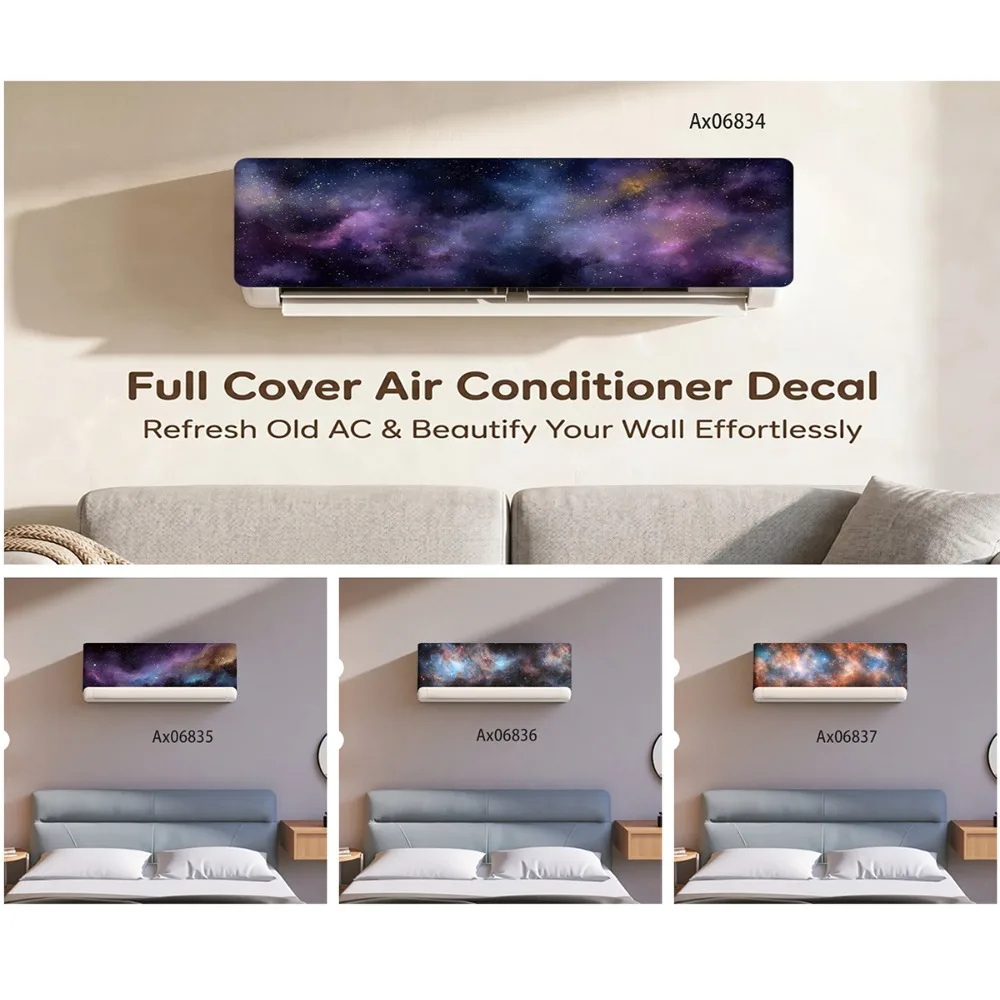 Cosmic Galaxy Nebula Air‑Conditioner Decor Sticker, Self‑Adhesive Vinyl AC Cover Decal Space Starry Sky Design Home Room Decor