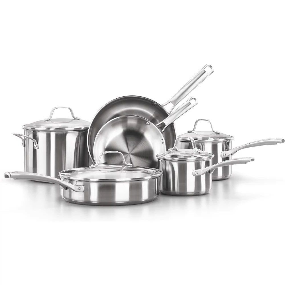 Pots and pans 10-piece set, dishwasher safe for easy cleaning, long stainless steel handle to keep cool on the stovetop