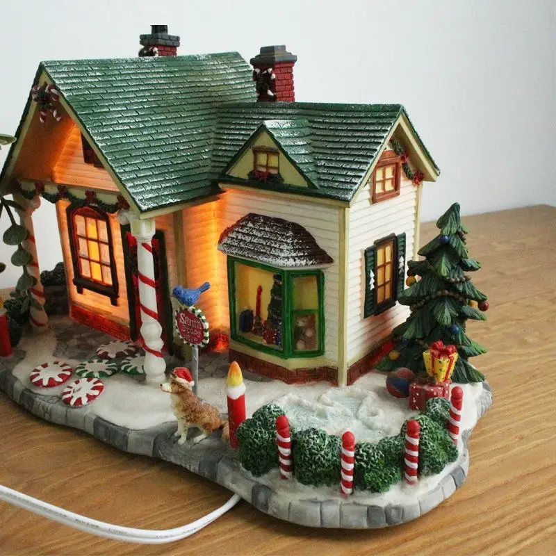 3D Resin Owell Painted House Figurine Miniature Sand Table Halloween Christmas Building Ornaments Gifts Desk Sculpture
