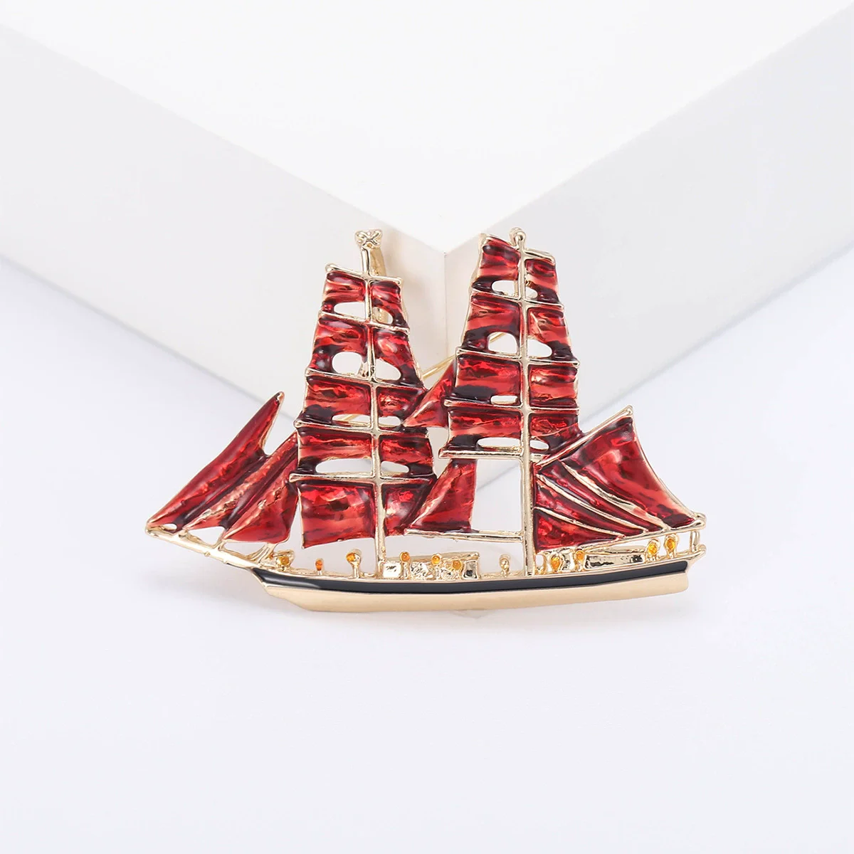 Enamel Sailing Boat Brooches for Women Unisex Pearl Ship Sea Transport Pins Office Party Friend Gifts Accessories