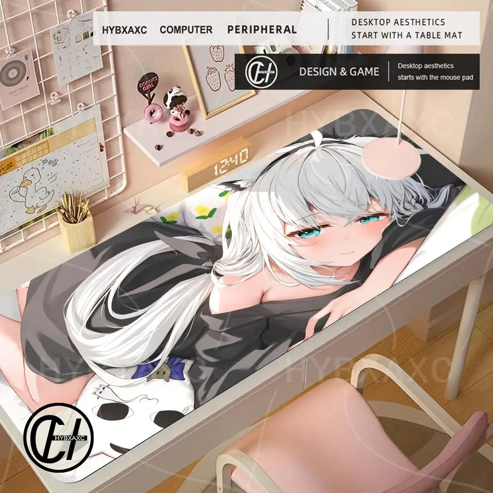 

Large Hololive Shirakami Fubuki Mouse Mat Pc MousePads Office Laptop Carpet Soft Anti-slip Desktop Mouse Pad 90x40 Desk Mat
