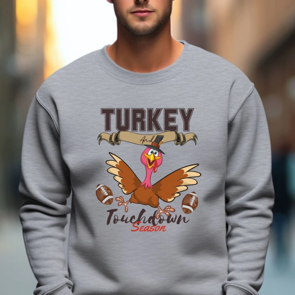 

Thanksgiving Turkey Football Game Day Hoodie Mens Trot Humor Attire College Football Fashion Trend Matching Family Clothing