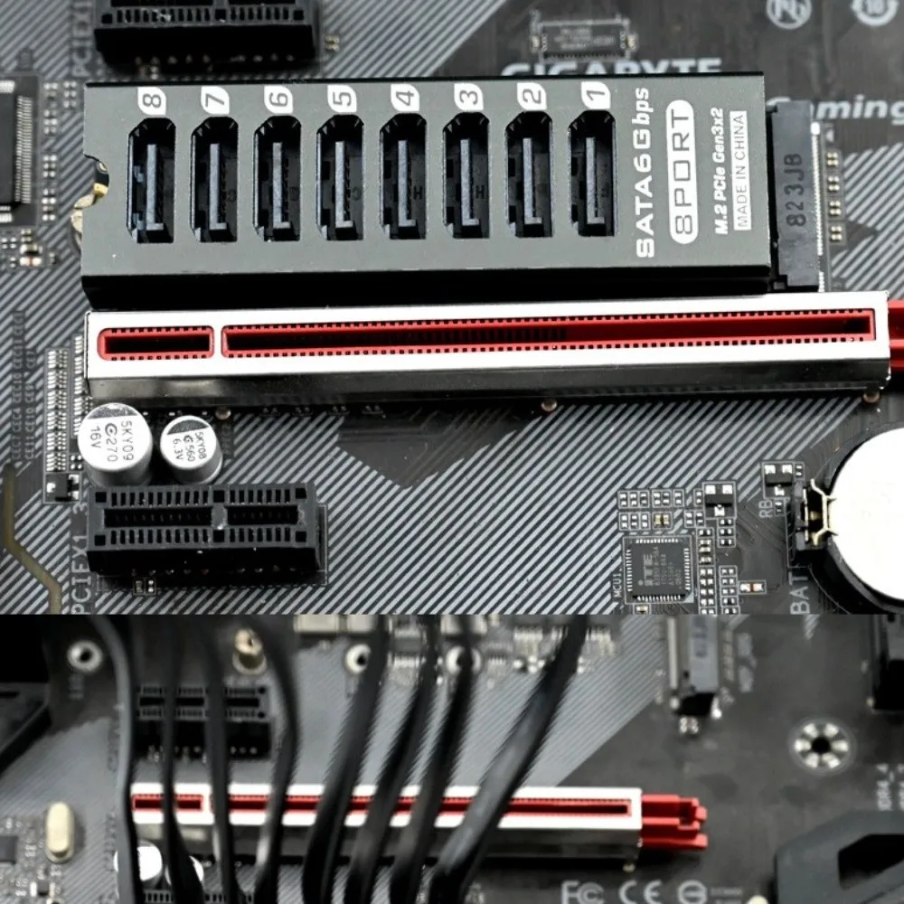 8 Port SATA Expansion Card PCIe 3.0 x2 ASM1166 Chip PCIe SATA Converter 16Gbps Interface M.2 to SATA Adapter Data Storage