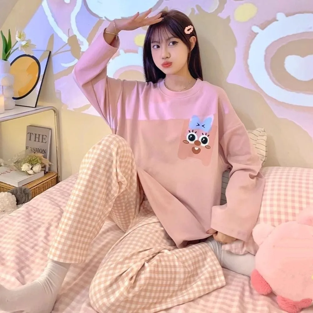 Long-Sleeved Women's Two-Piece Pajamas Loose Fit Cotton Material Pajama Suit Large Size Soft Fabric Maternity Pajamas