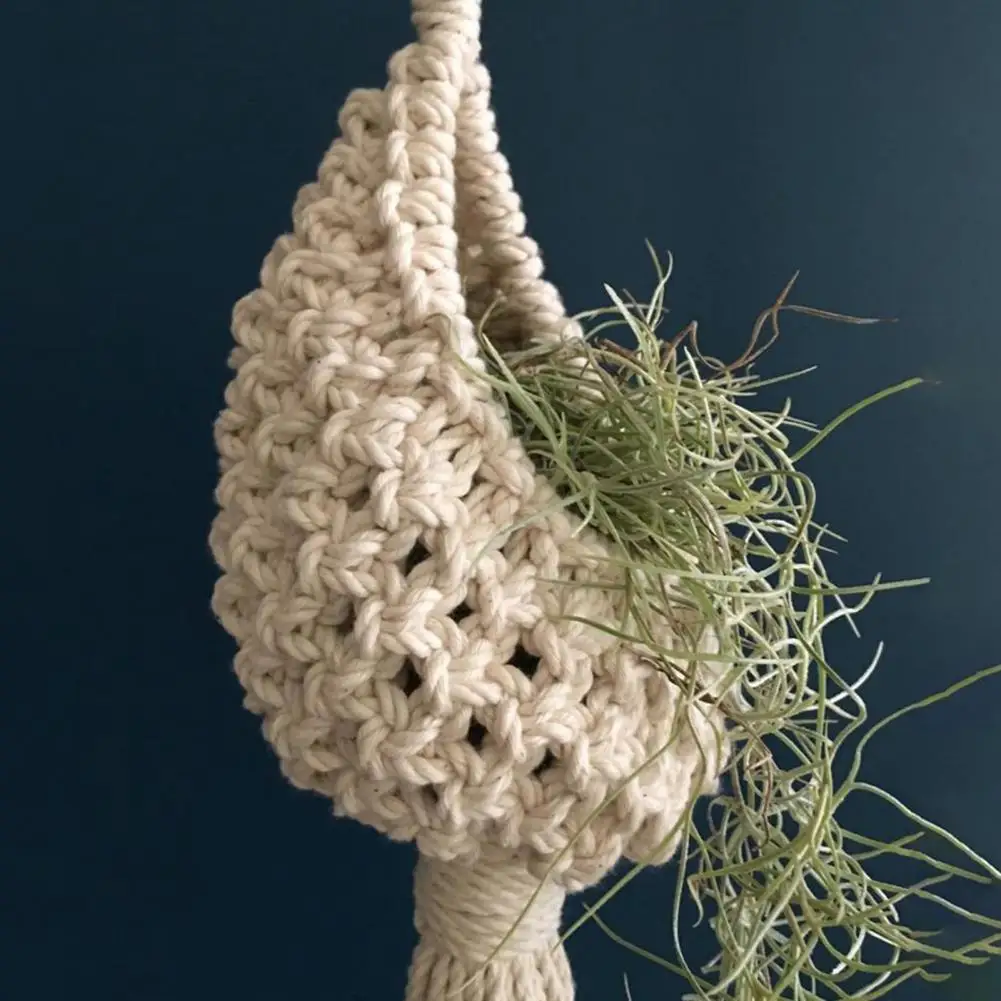 Hanging Basket Pineapple Shape Air Bromeliad Cotton Macrame Flower Plants Hanger Wall Room Decor Courtyard Gardening Accessories