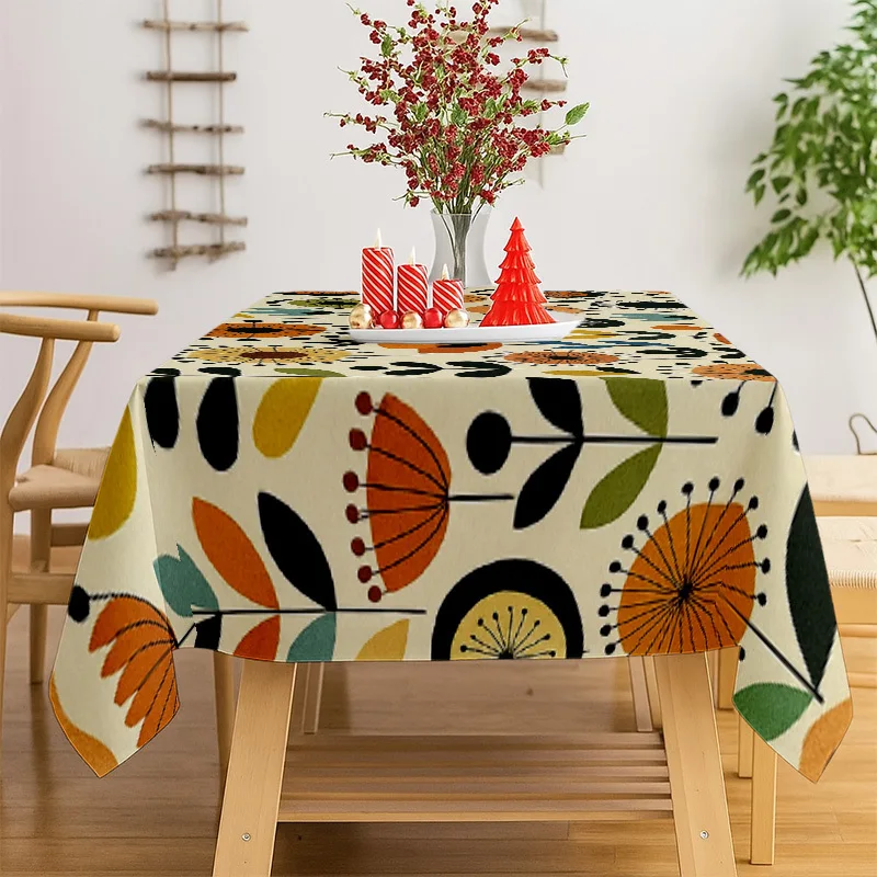 1pc Rectangular Tablecloth [1pc Modern Easy Floral Pattern Soft Tablecloth, Machine Washable And Easy to Clean, Suitable for Dining Table, Coffee Table, Desk, Home Dining, Friends Gathering, Afternoon Tea Time, Garden Party