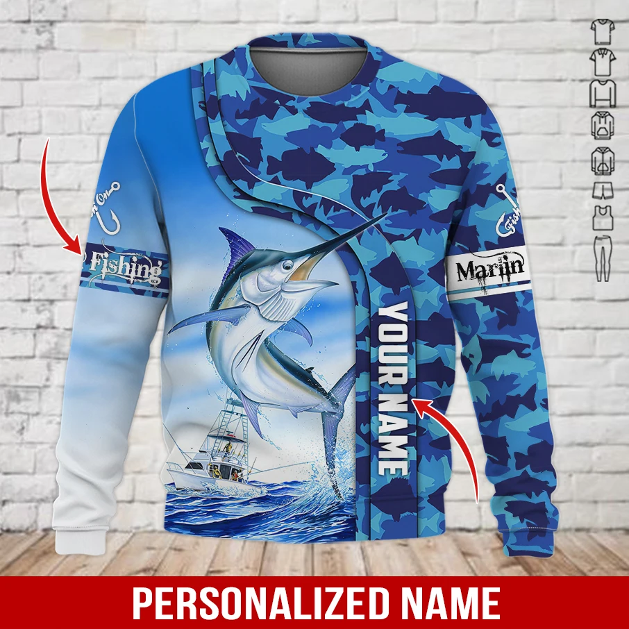 Personalized Name Marlin Fishing 3D All Over Printed Fashion Men's Hoodie&Sweatshirt Unisex Zip Hoodie Casual Tracksuits KJ967