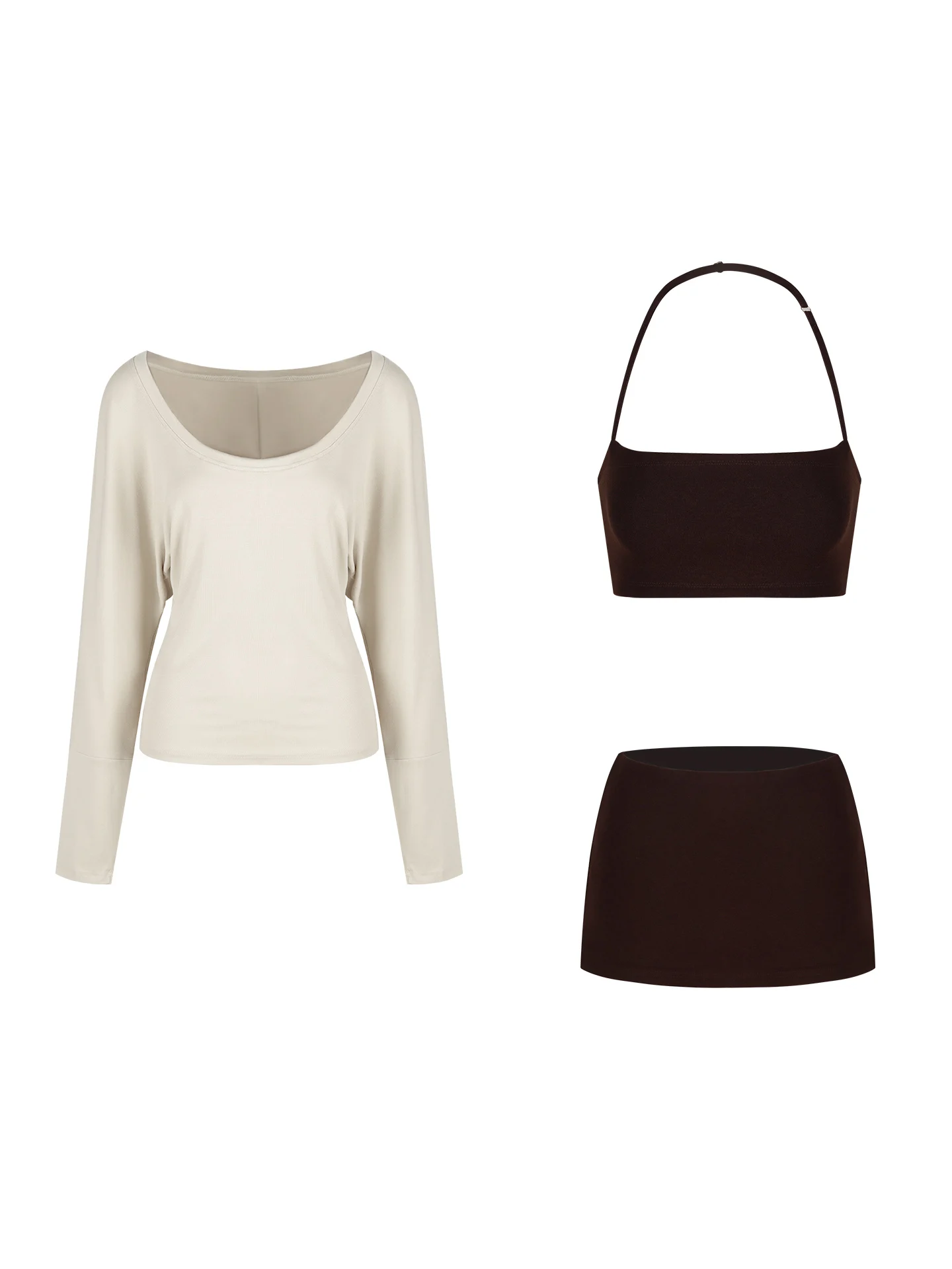 

Black Strawberry Long Sleeve T-Shirt Women's Neck Hanging Vest Sexy Pure Desire Spring Fashion Set with Short Skirt Three Pie...