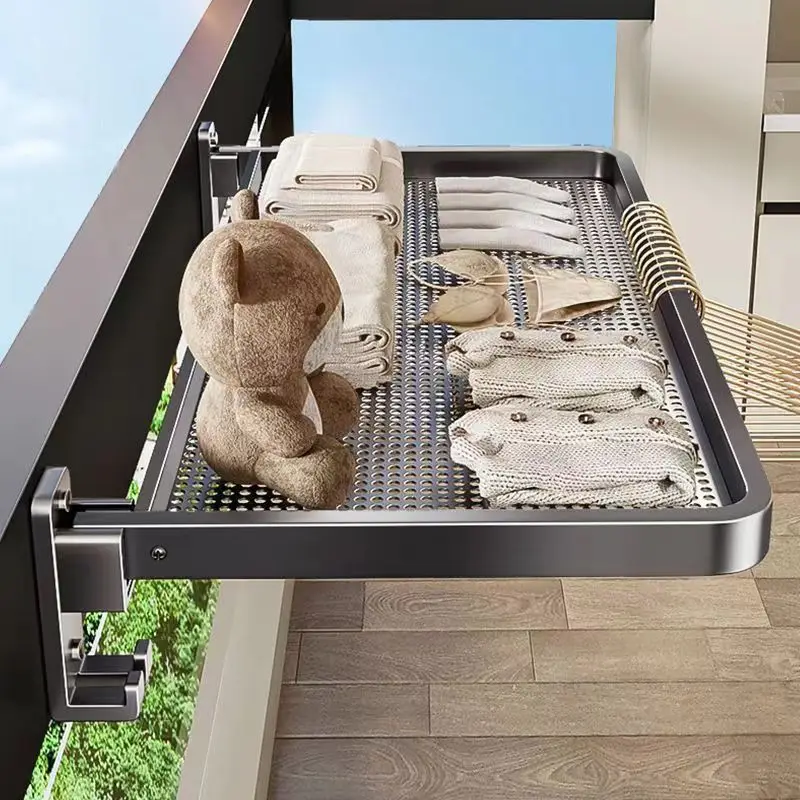 Folding drying rack invisible balcony drying rack bay window indoor space aluminum free of punching