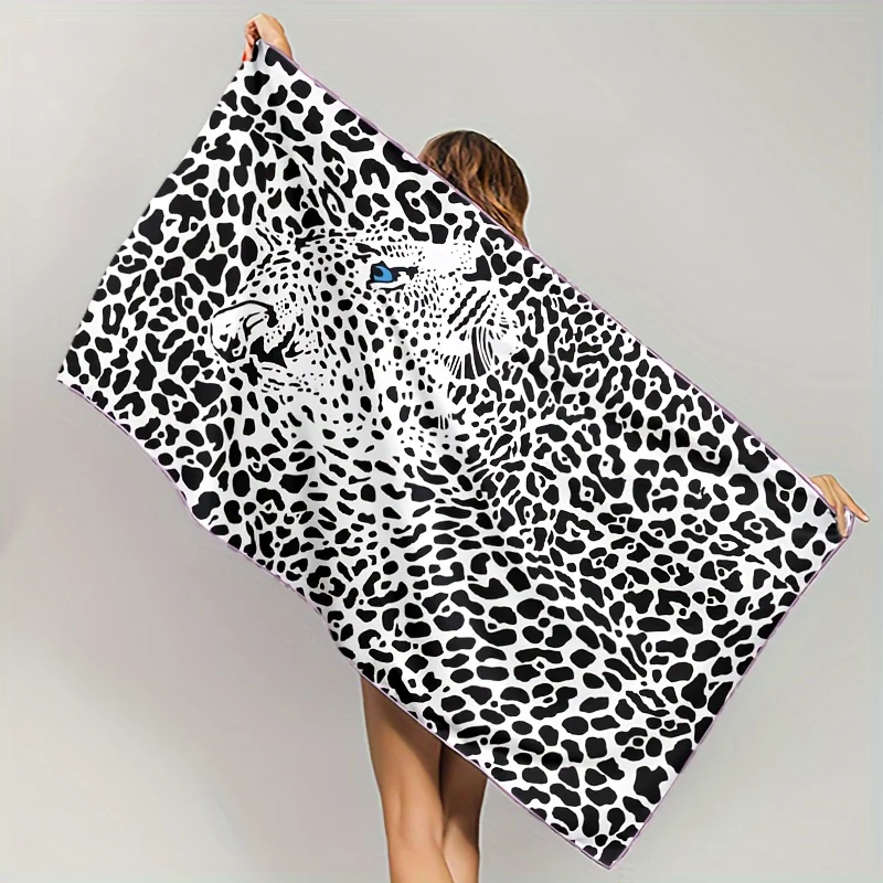 1 أسود أبيض ليوبارد منشفة الشاطئ 2D طباعة مسطحة منفعل الصيف الأساسية شاطئ بركة منشفة أنيقة وظيفية ماصة البرية تحت عنوان #3