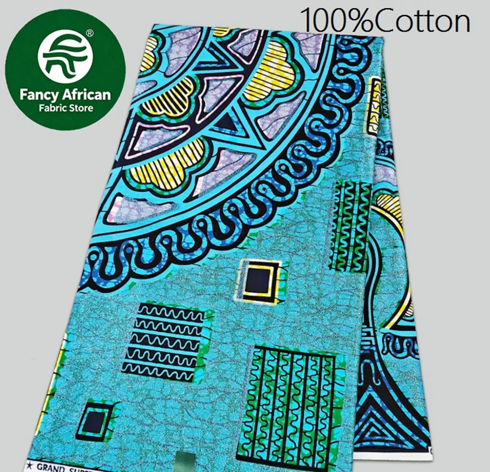 

Африканские восковые ткани, 100% хлопок, высококачественная голландская ткань Анкара для праздничных платьев, новая, супер синяя, 6 ярдов