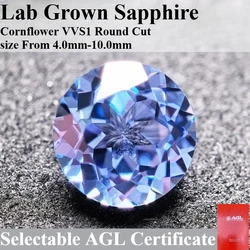 Lab Grown Sapphire Cornflower Round Shaped Extremely Shiny Quality DIY Ring Necklace Earrings Main Materials  AGL Certificate