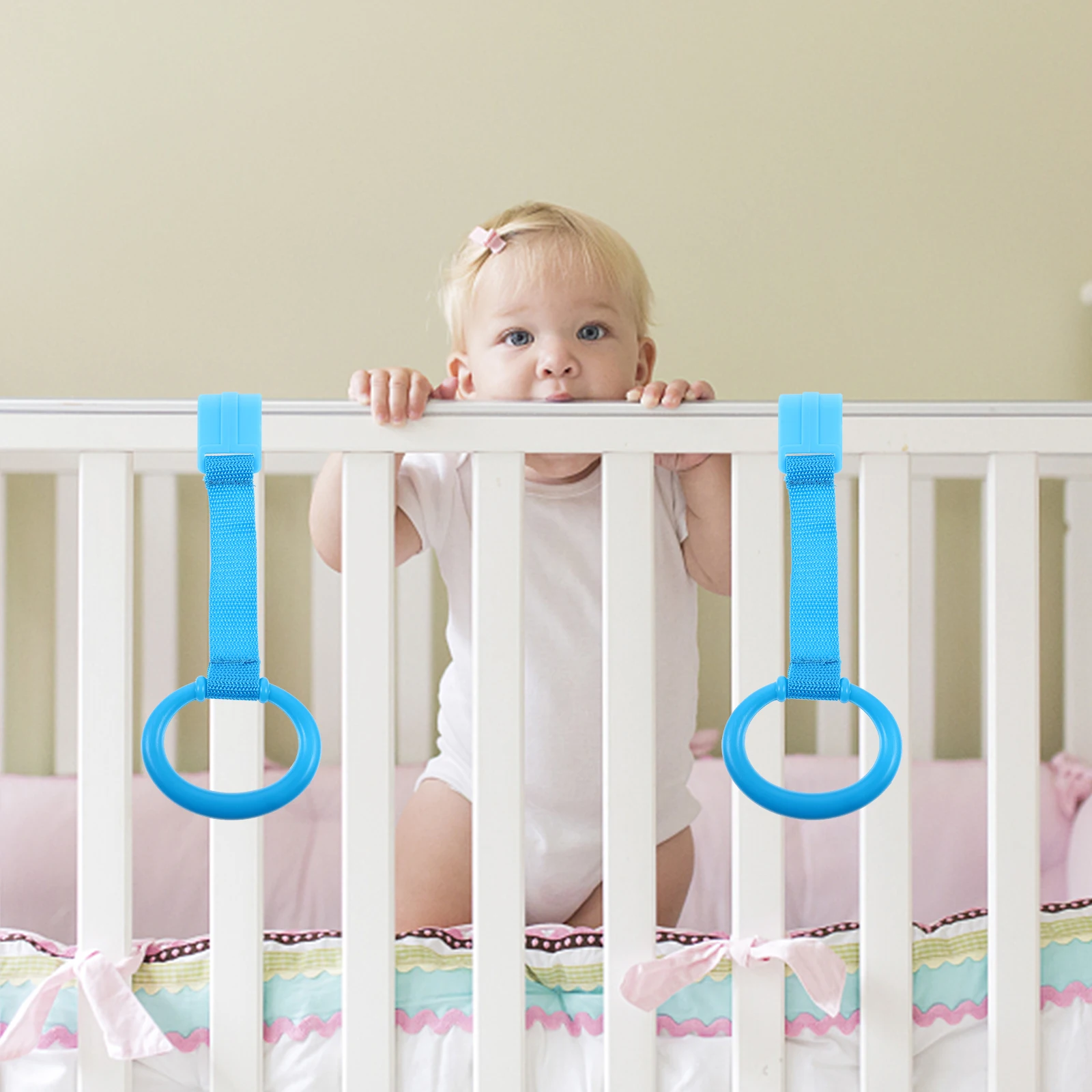

2pcs Baby Crib Pull Ring Red Walking Assistant Toy Infant Bed Hanging Rings Toddler Hand Rings Learning Standing Tools