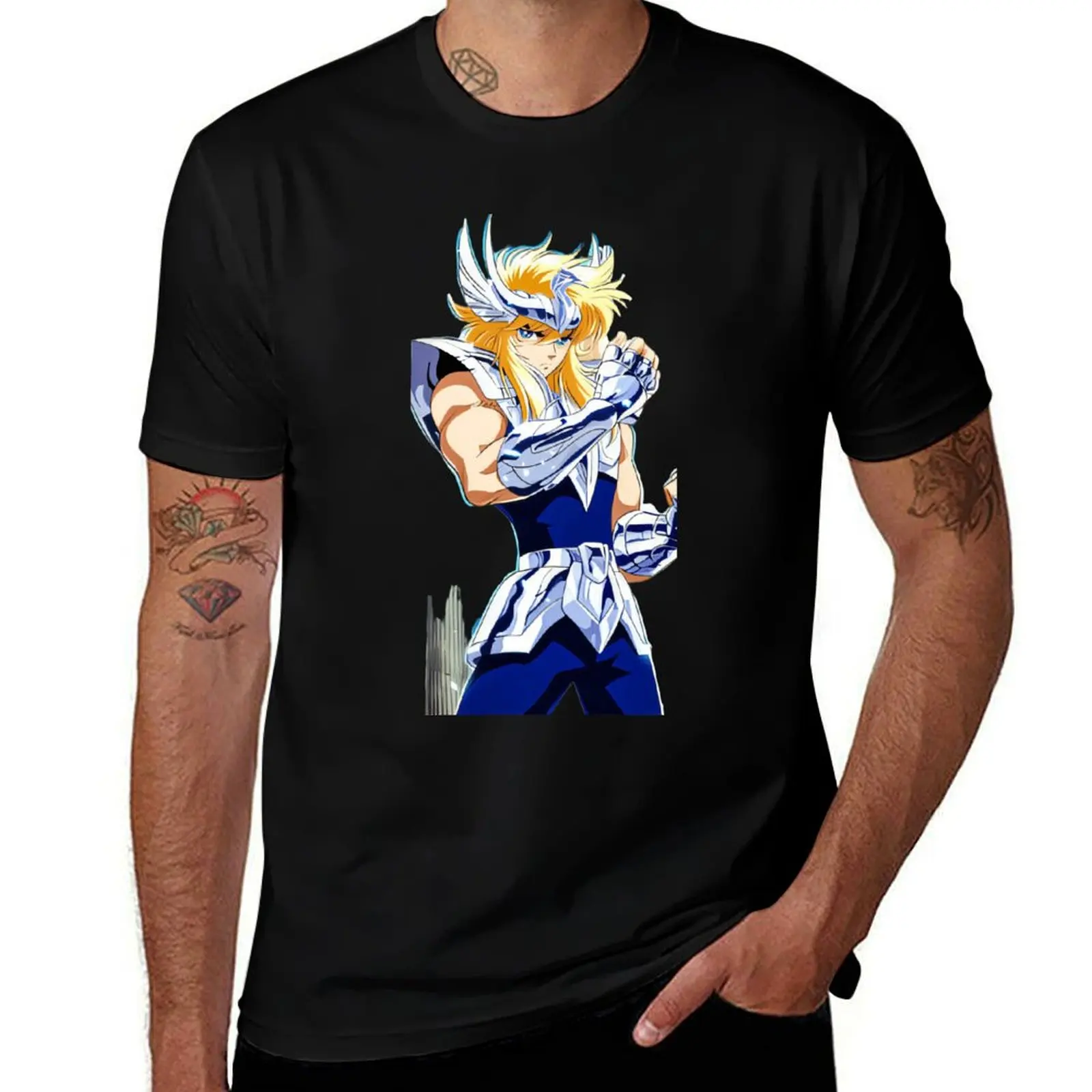 

Striped Pattern T-Shirt Made in USA Tee Boxy Fit for Casual Outfits Saint Seiya Bronze Saint Seiya Shun Shiryu Cygnus Hyoga Ikki