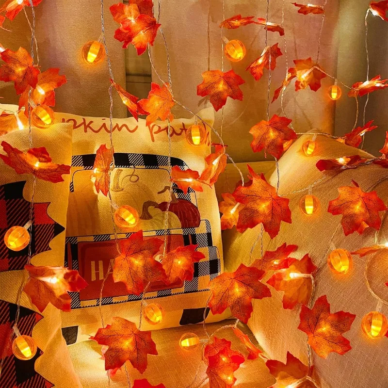 Pumpkin Maple Leaf LED Fairy String Light Battery Powered Halloween Bedroom Party Garden Christmas Tree Decor