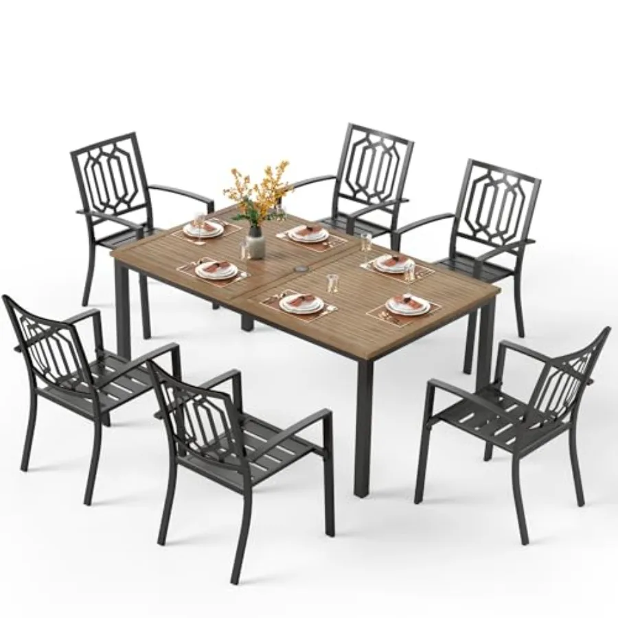 

Комплект садовой мебели из 7 предметов для 6 персон: стол из металла под дерево (65 см, коричневый) и штабелируемые стулья из стали, сверхпрочная мебель для патио