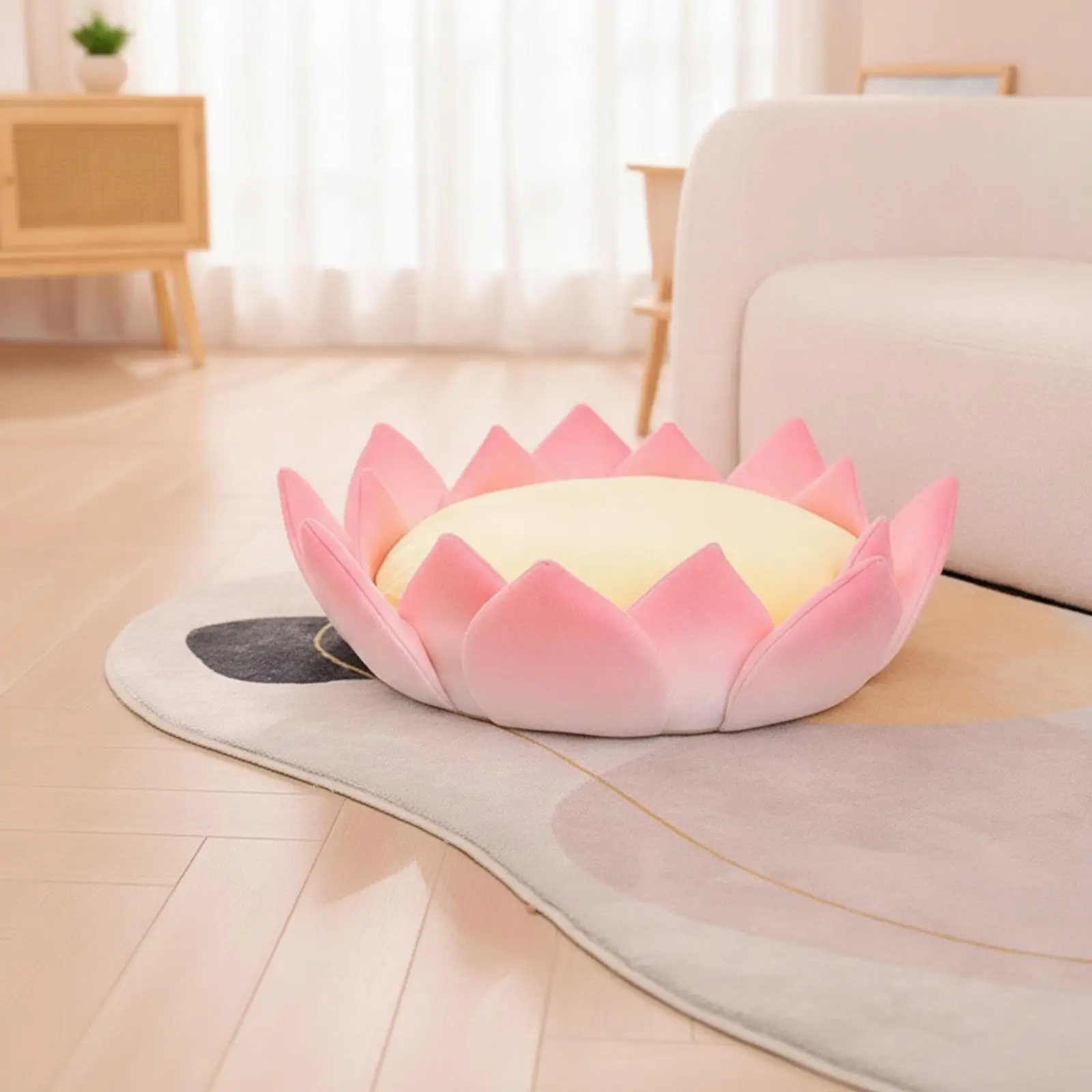 Floral Lotus Shaped Plush Cushion Soft Crystal Velvet PP Cotton Filled Cute Decorative Pillow for Sofa Stool Floor for seat