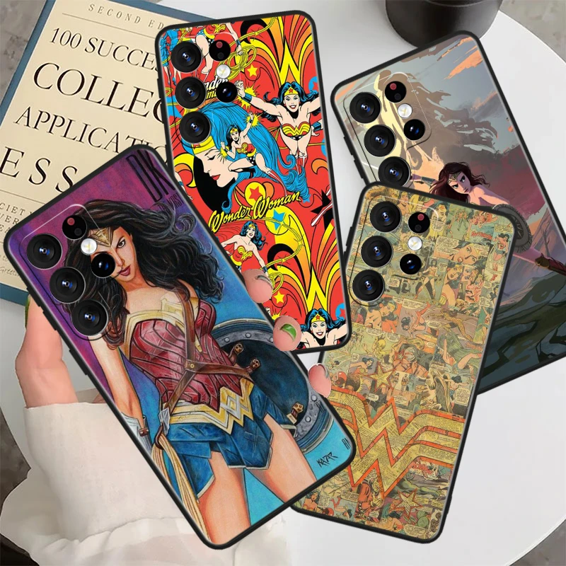 Wonder Cute Woman For Samsung Galaxy S23 S22 S21 S20 FE S10 S10e S9 S8 Ultra Plus Lite Black Soft Phone Case