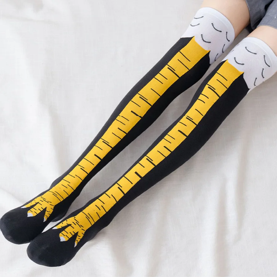 1 par feminino joelho meias altas na moda dos desenhos animados engraçado frango garra meias de fitness esportes casuais perna fina longo tubo meias femininas