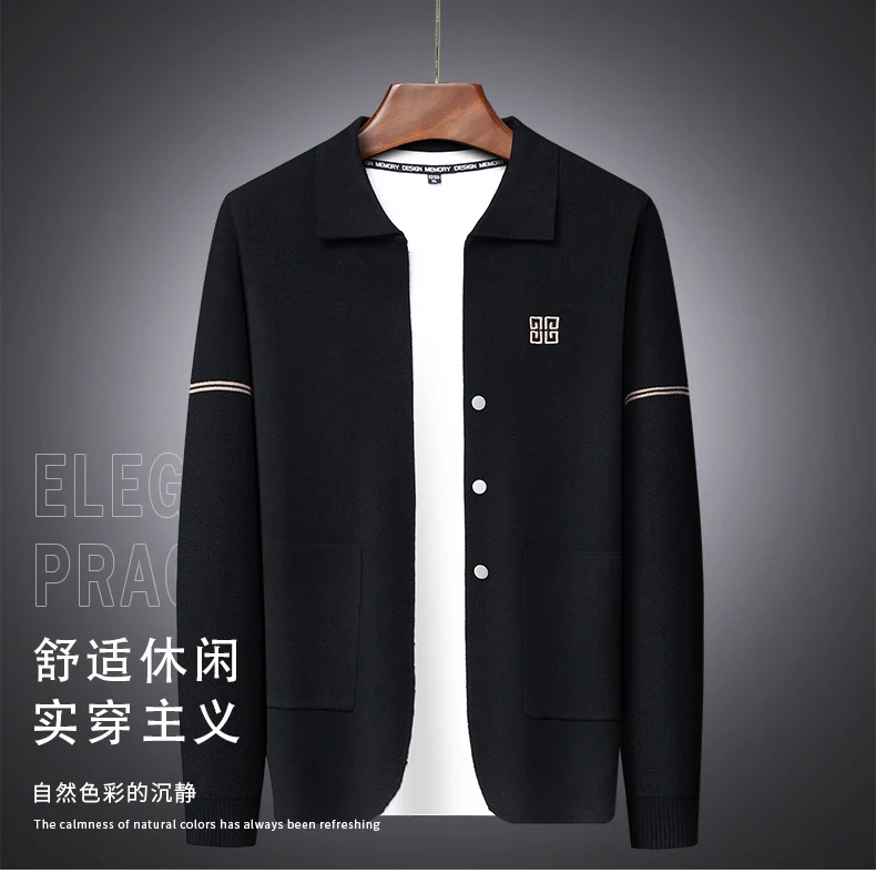 

2025Spring and Autumn New Polo Knitted Cardigan Slimming Trendy Outerwear for Middle Aged and Young Men's Fashion Versatile Coat