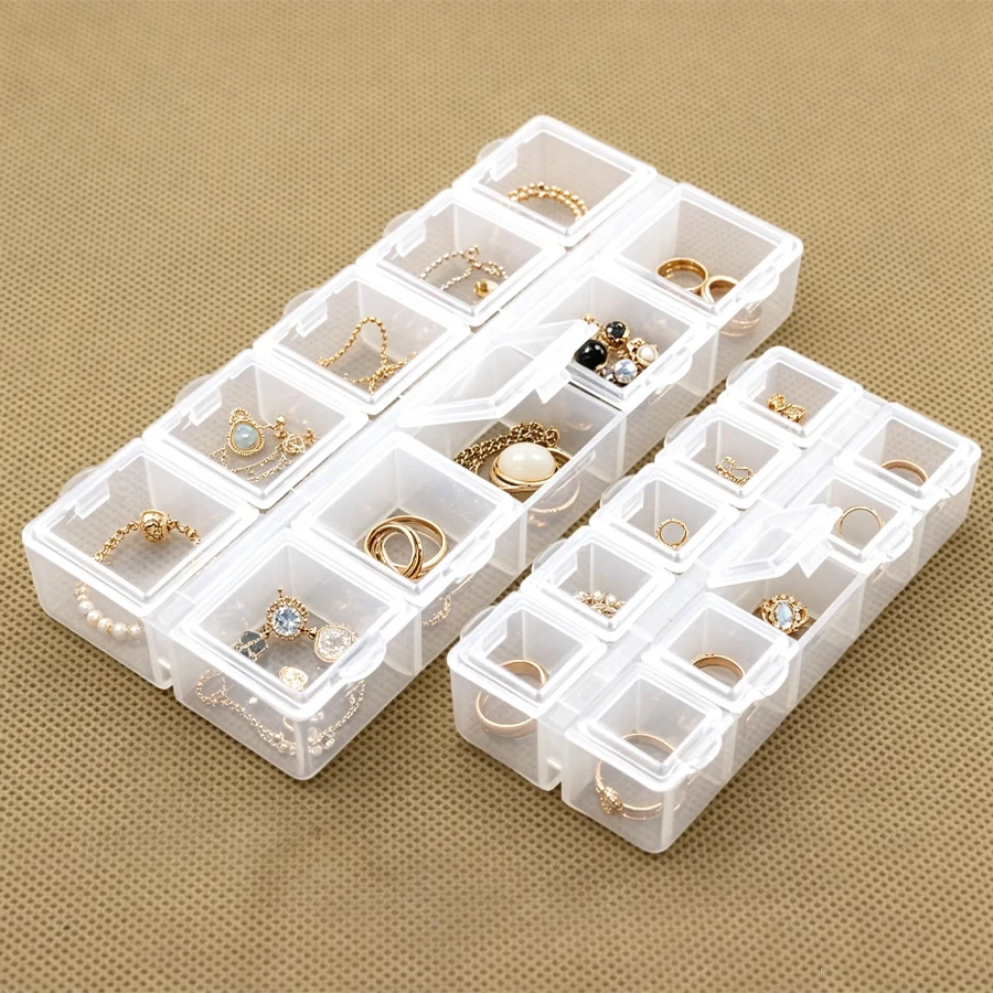 

10 compartments of transparent jewelry boxes, multi-compartment transparent organizing storage and classification jewelry beads