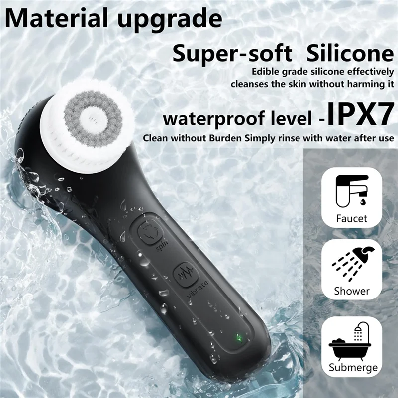 

Vibrating & Rotating Face Scrubber Waterproof Facial Brush 8 Modes Fordeep Massaging