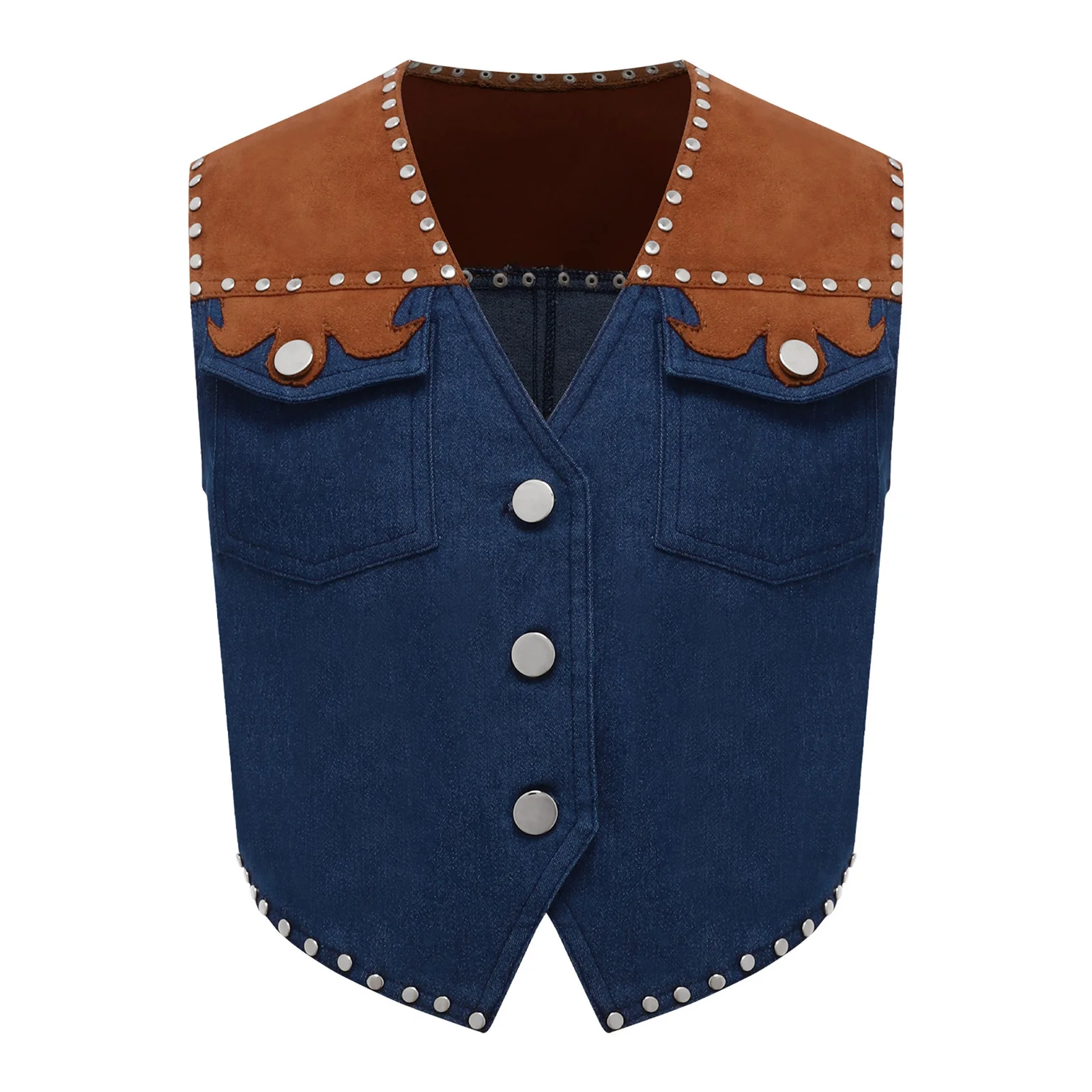 

Boys Girls Western Cowboy Cowgirl Cosplay Costume V Neck Buttons Rivet Fringe Vest Retro Denim Waistcoat for Halloween Party