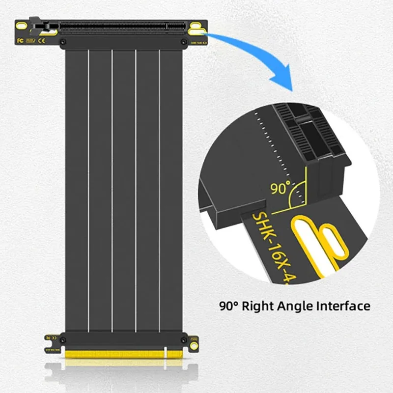 TEUCER PCI-E5.0/4.0/3.0 x16 Cable elevador Extensión de tarjeta de vídeo blindado Flexible 90 °   Cable de extensión GPU de montaje negro/blanco