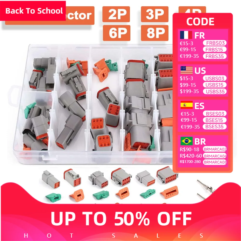 

Комплект соединителей Deutsch, 188 шт., 2, 3, 4, 6, 8, 12-контактные разъемы размера 16, штампованные контакты DT, герметичные водонепроницаемые автомобильные Соединители