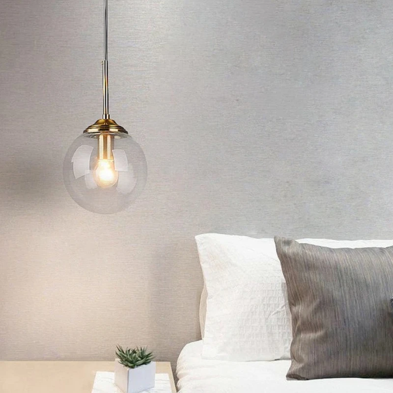 Modern Luxury Metal Chandelier Nordic Creative LED Glass Pendant Lamp Living Room Dining Room Bedside Simple Small Hanging Lamp