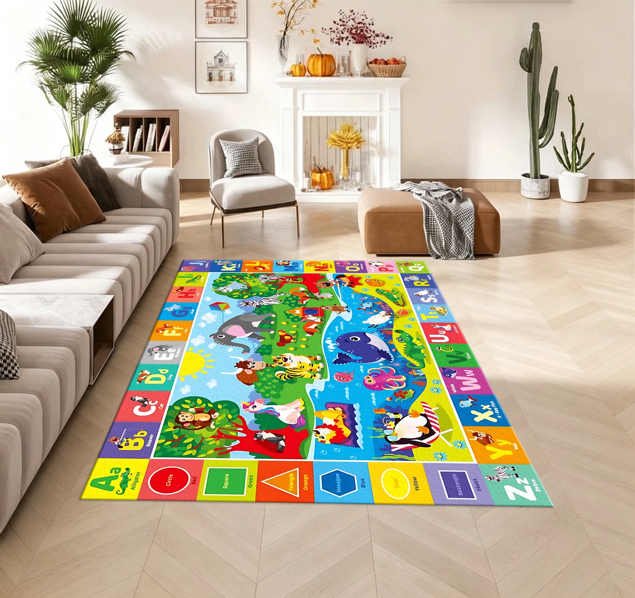Cartoon Zoo Animals Alphabet Shape Carpet Educational Learning Game Floor Mat Children's Room Carpet