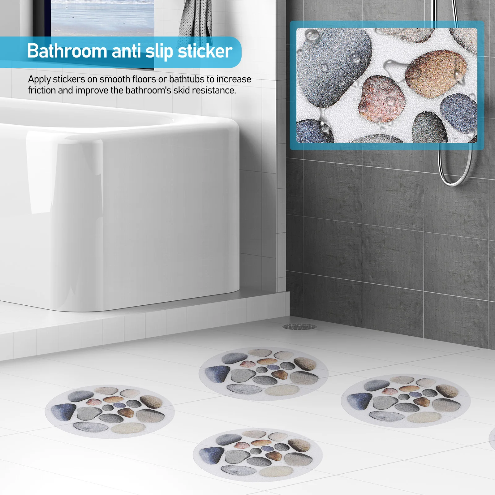 12 Sheets Non Slip Tub Stickers Bathtub Non-slip Shower Stone for The Bathroom Floor Anti Grip