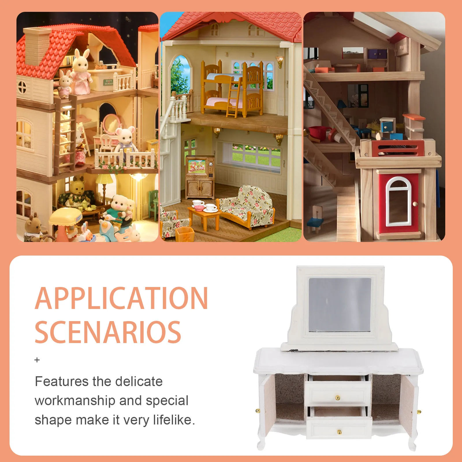 Mini Wooden Dressing Table Delicate Craft Mini House Furniture Micro Landscape Ornament Bedroom Decoration House Furniture