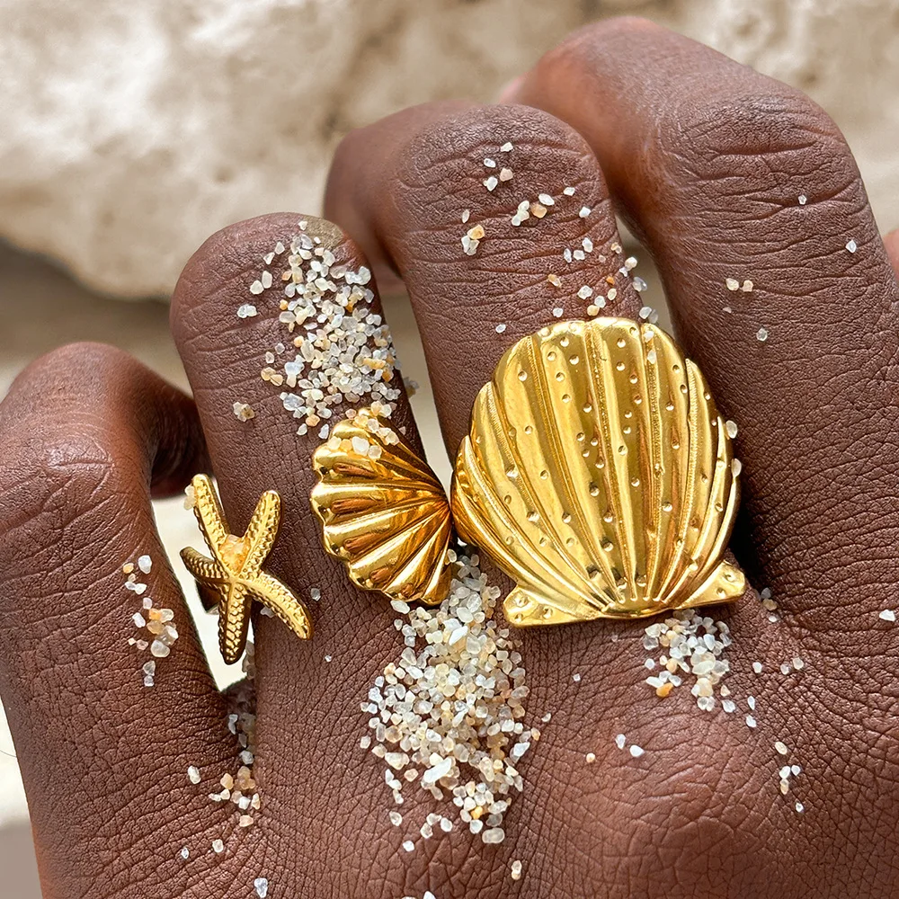 2/3 teile/los Edelstahl Kreative Seestern Shell Ringe Wasserdicht Einstellbar Offenen Ring Für Frauen Sommer Seabeach Schmuck Geschenke – Detail 17