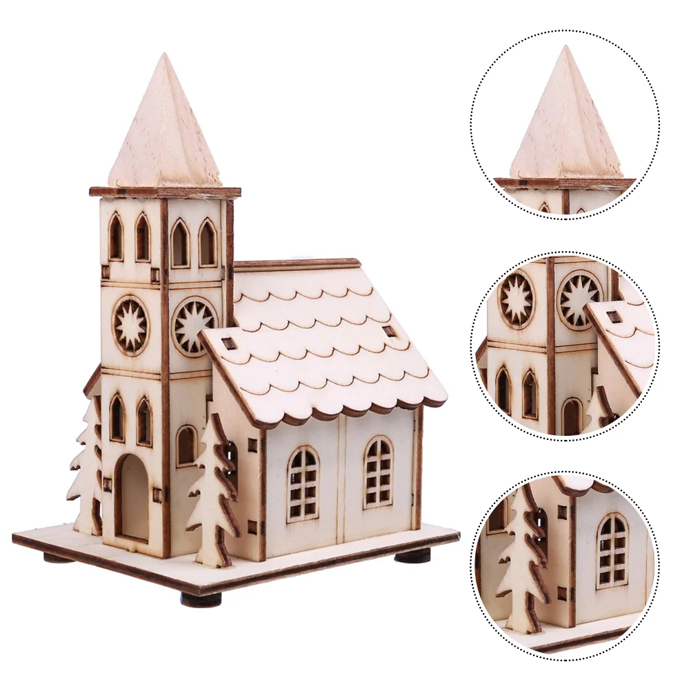 Mini Rural Glow Cabin House Table Decor Christmas Ornaments Decors Wooden Xmas Adornment