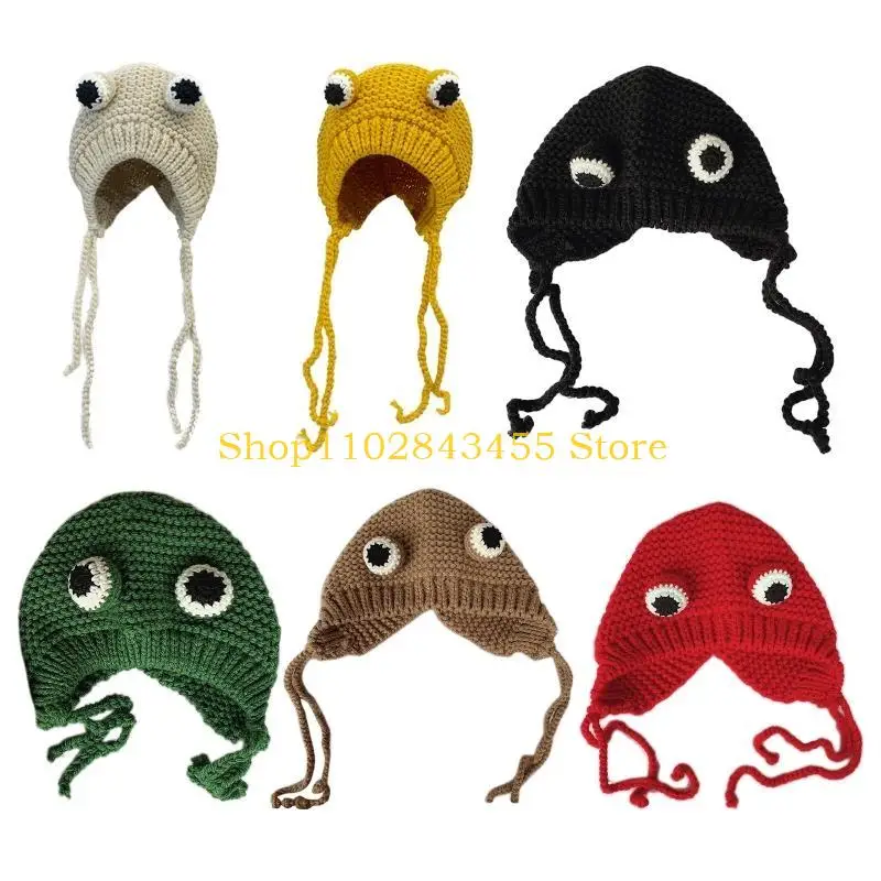 49mc-women-winter-cable-knit-warm-earflap-hat-cartoon-for-frog-eyes-windproof-beanie