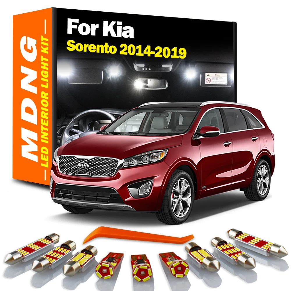 MDNG 9Pcs Canbus Interior LED Map Dome Trunk License Plate Light Kit For Kia Sorento 2014 2015 2016 2017 2018 2019 Car Led Bulbs