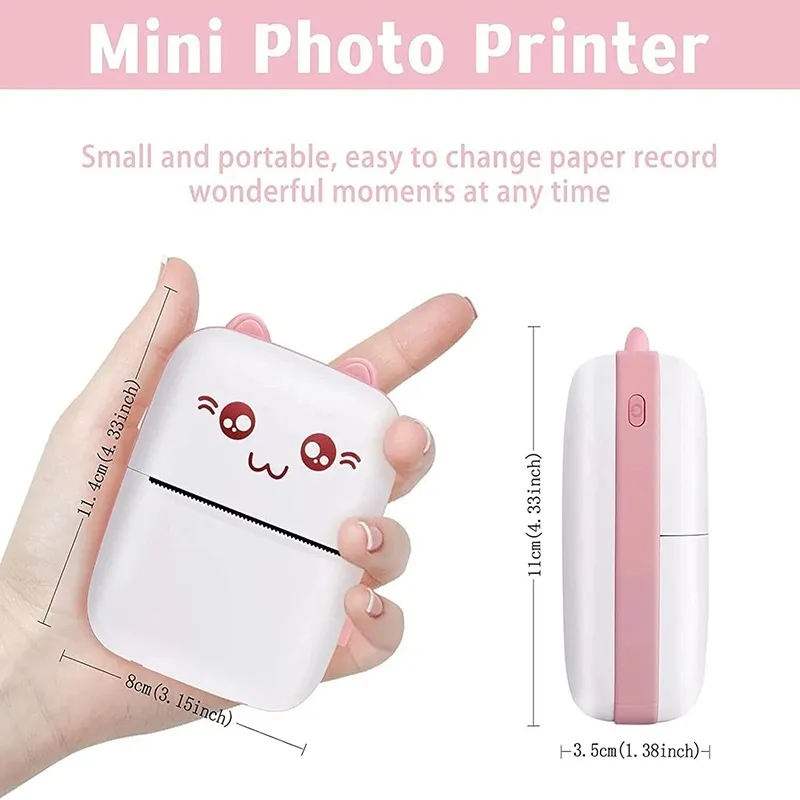 Mini Portable Printer Portable Thermal Printer Cat Shapes Wireless BT 200dpi Photo Label Memo Wrong Question Printing Tag Cable