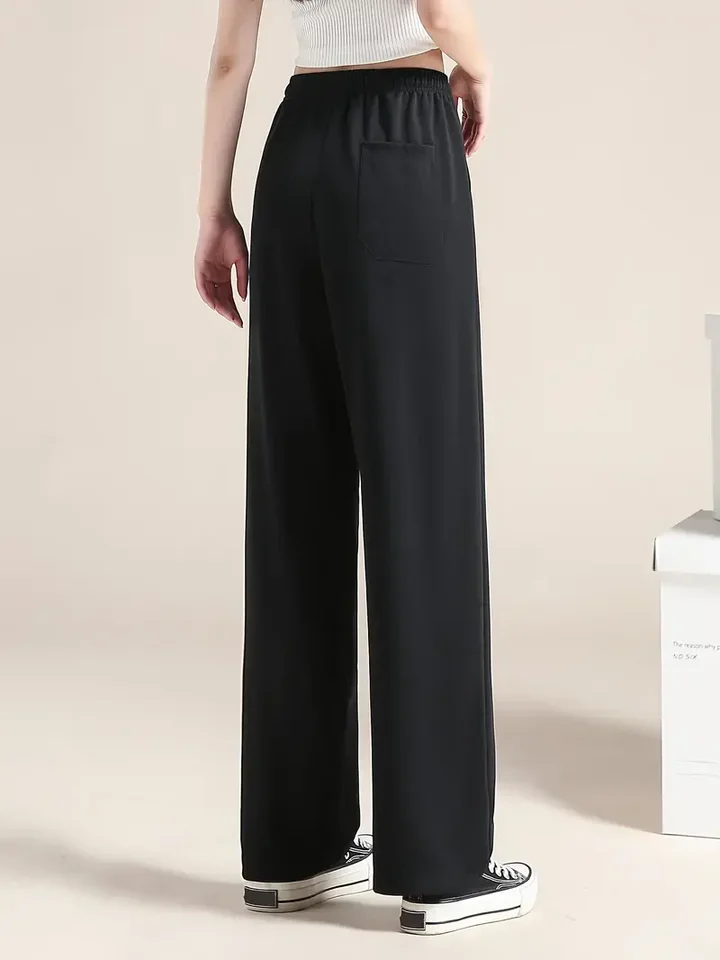 

1pc Women's Soft Ice Silk Wide Leg Pants High Waist Loose Comfortable Straight Leg Casual Pants Suitable for Outdoor Black Pants
