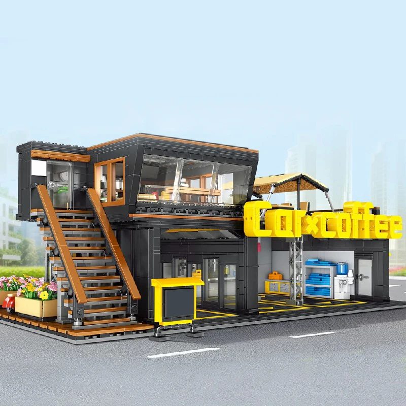 2496PCS Koffie Auto Club Verlichting Gebouwen Sets Stad Winkel Architectuur Modulaire Bouwsteen Assembly Model Kit DIY Speelgoed Geschenken