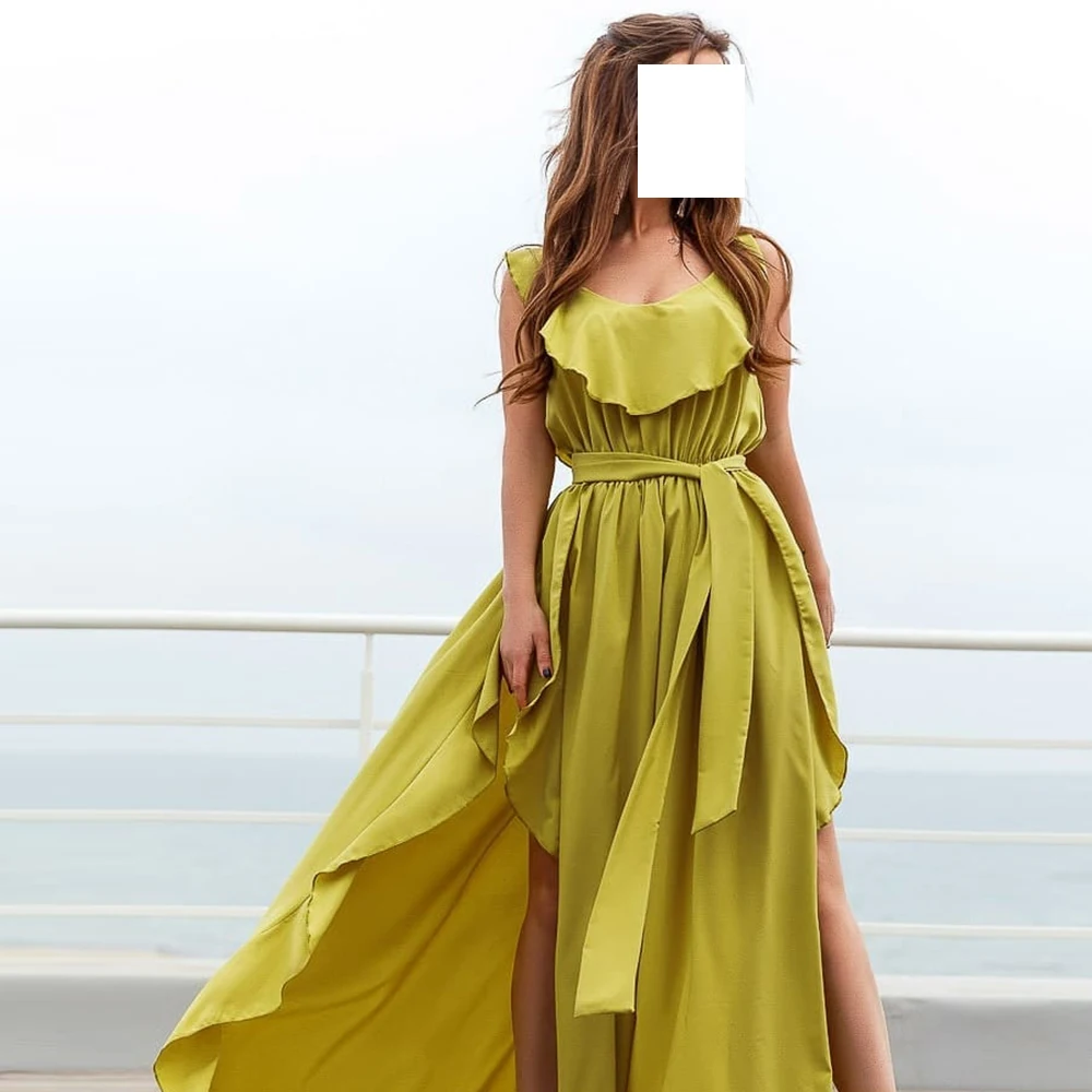 

Panel Train pleats Jersey Spaghetti Straps Scoop Evening Dress Classic Floor Vestido De Festa Length Straight Green 2024