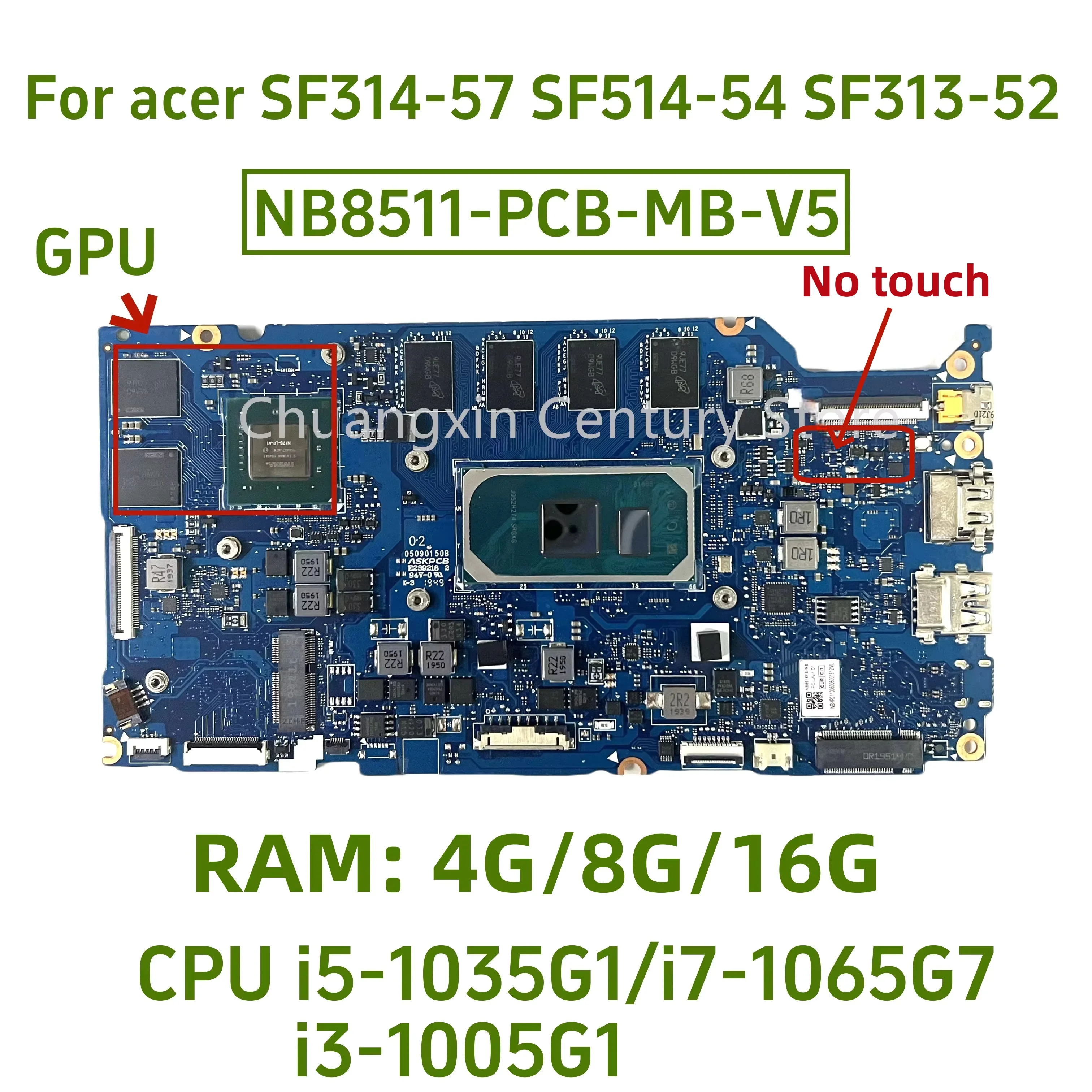 NB8511-PCB-MB-V4/V5 motherboard for Acer Swift SF313-52 SF314-57 SF314-52 laptop with I3 I5 I7-10TH CPU V2G-GPU 8GB/16G RAM