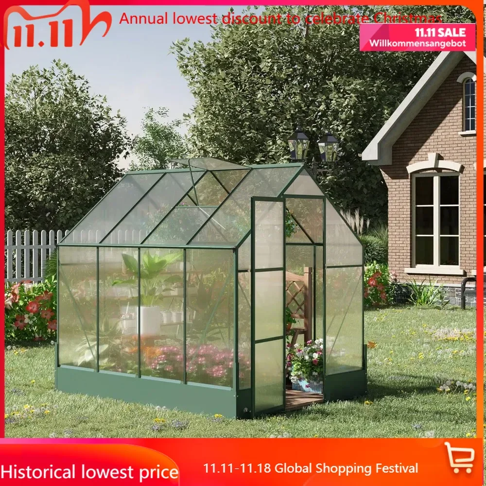 6' x 8' x 7' Walk-in Plant Polycarbonate Greenhouse with Temperature Controlled Window Hobby Greenhouse for Backyard/Ou