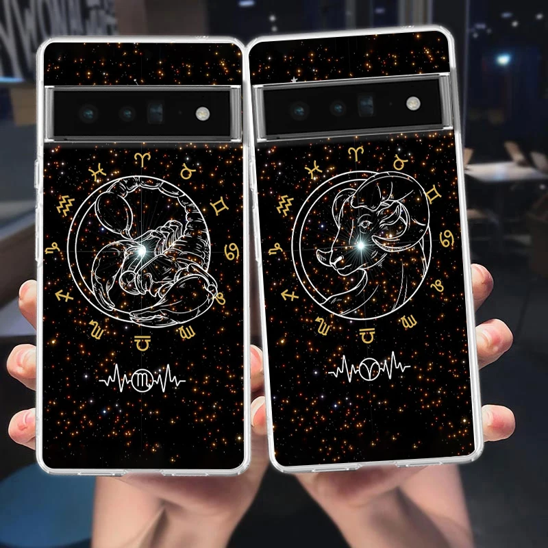 Cartoon Zodiac Phone Case Cover for Google Pixel 8 7 6 5 4 4XL Shockproof Silicone 7A 6A 5A 4A 3A 3AXL Pro 5G Transparent Shell