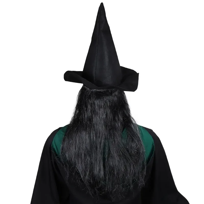 Maschera da strega antica horror di Halloween con cappello Cosplay Pagliaccio spaventoso Hag Maschere in lattice per il viso verde Naso grande Costume da donna anziana Puntelli per feste