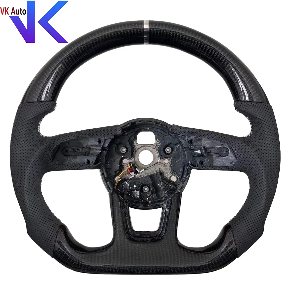 For Audi A3 A4 A5 S3 S4 S5 Heated Flat-Bottom Semi-Preforatde Carbon Fiber Steering Wheel Assembly Accessories